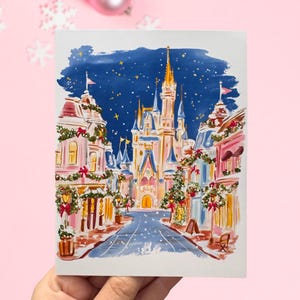 Disney Castle Christmas Card, Magical Holiday Greeting Card, Main Street Christmas Art, Winter Wonderland Card