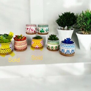 Hand-Painted Mandala Ceramic Succulent Pot, Dot Art Decor