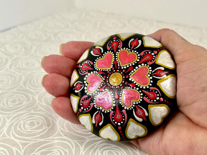 Valentine Mandala Stones, Hand Painted Mandala, Home Decor, Dot Art ...