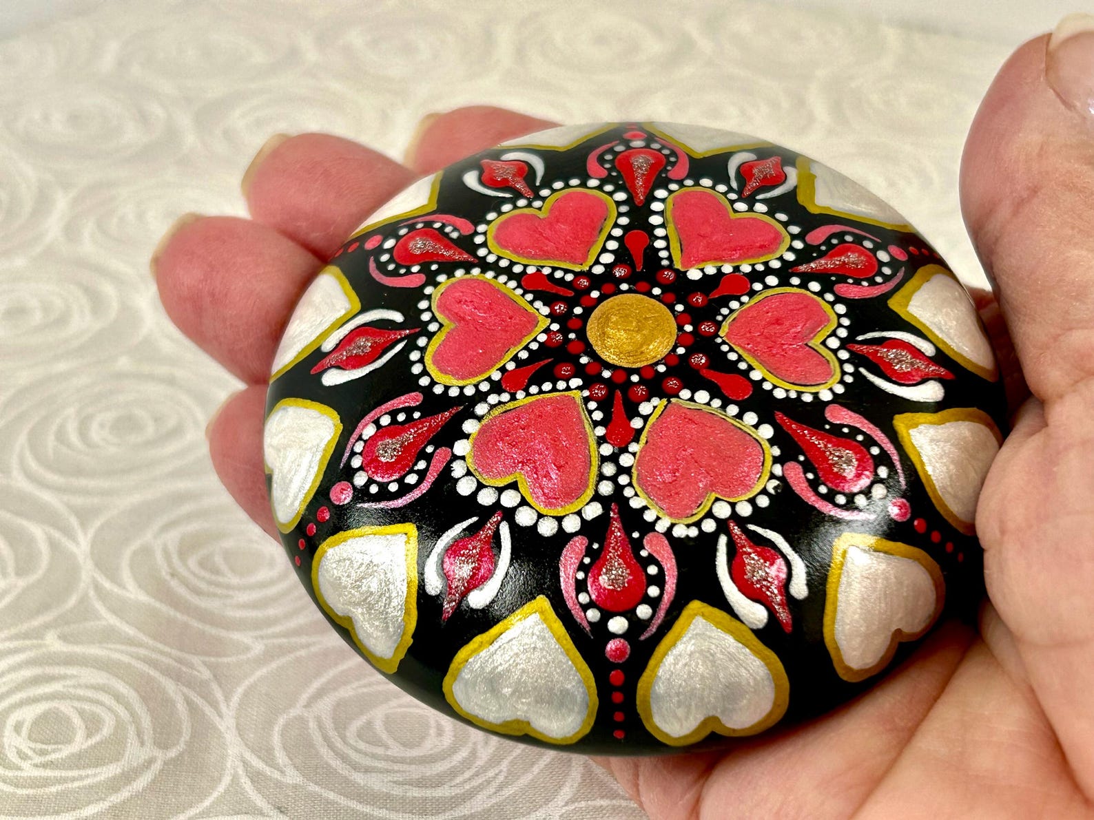 Valentine Mandala Stones, Hand Painted Mandala, Home Decor, Dot Art ...