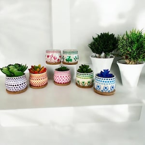 Hand-Painted Mandala Ceramic Succulent Pot, Dot Art Decor