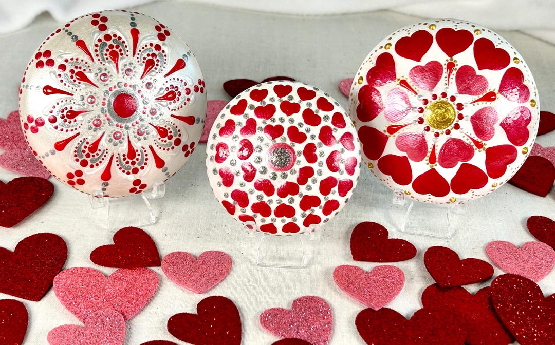 Valentine Mandala Stones, Hand Painted Mandala, Home Decor, Dot Art ...