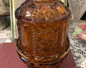 Vintage 60s MCM Indiana Glass Stars and Bars Amber Glass Fairy Lamp Tea Lamp Wedding Bridal Gift for Her
