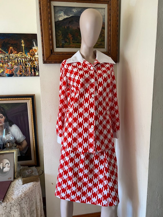 Vintage 70s Red White JC Penneys Two Piece Ladies… - image 1