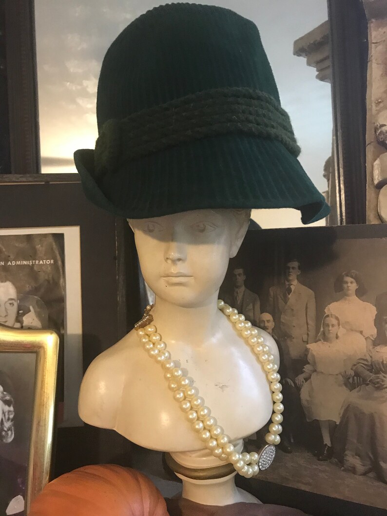 Vintage 1960s Emerald Green Unisex Fedora Clockne Hat Mid Century Mens Fall Hat 7 14