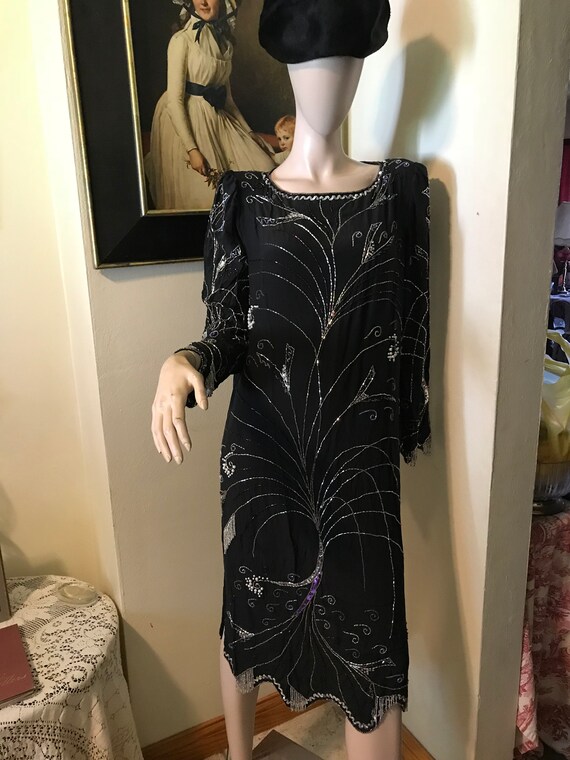 size 10 12 heavily beaded chiffon evening dress 80 beaded black silk cocktail dress