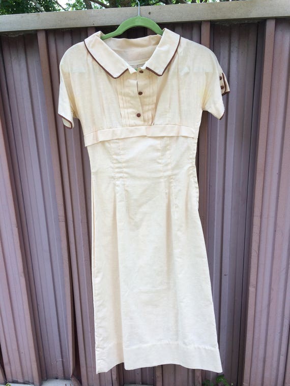 Vintage 40s WW II Ladies Creme and Brown Dress an… - image 2