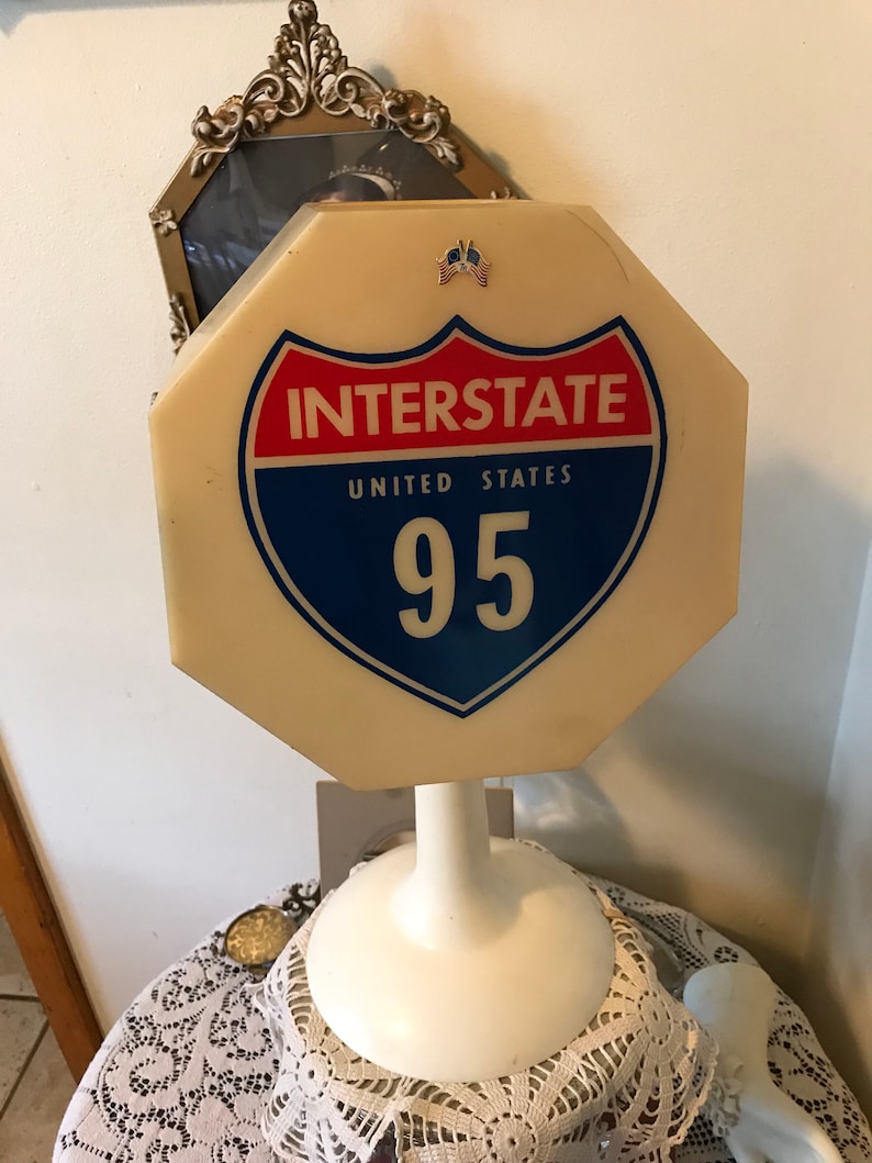 Home Decor Bar Decor Gift for Him Vintage 60s Mid Century Modern Interstate 95 Novelty Lamp Stylette Plastics Inc