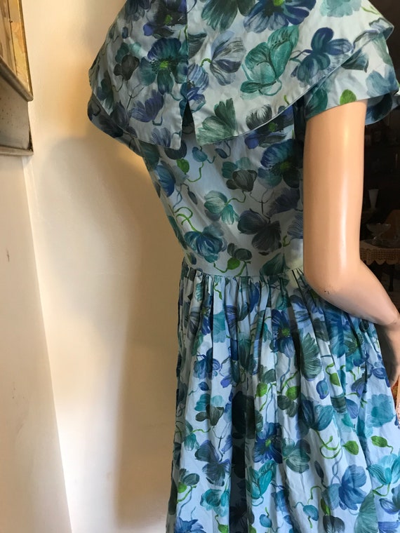 Vintage 50s Darling Blue Floral Cotton Full Skirt… - image 3