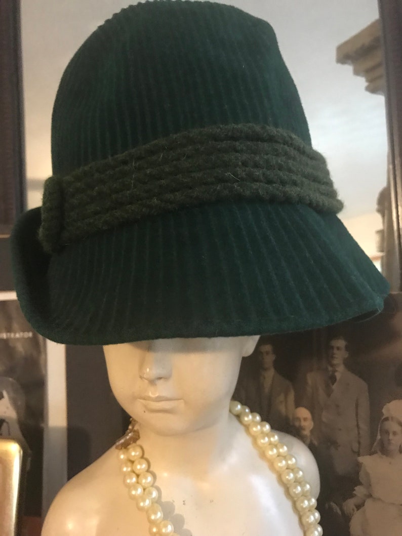 Vintage 1960s Emerald Green Unisex Fedora Clockne Hat Mid Century Mens Fall Hat 7 14