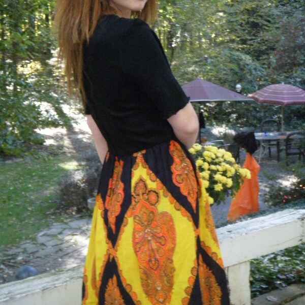 Vintage  60s Colorful Fall Bold Criss Cross Boho Wool German Milkmaid Corset silver grommets Dress Size Medium
