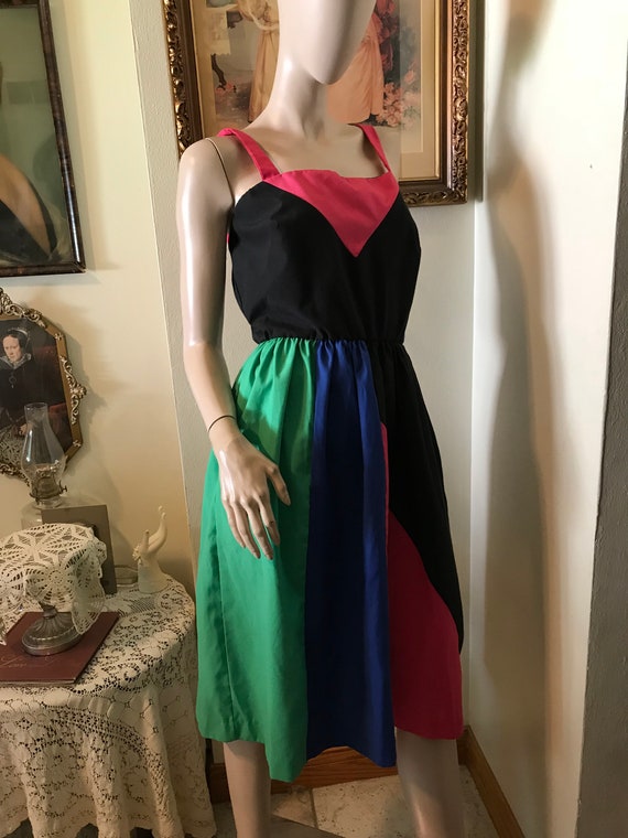Vintage 70's Full Skirt Neon Color Block Ladies R