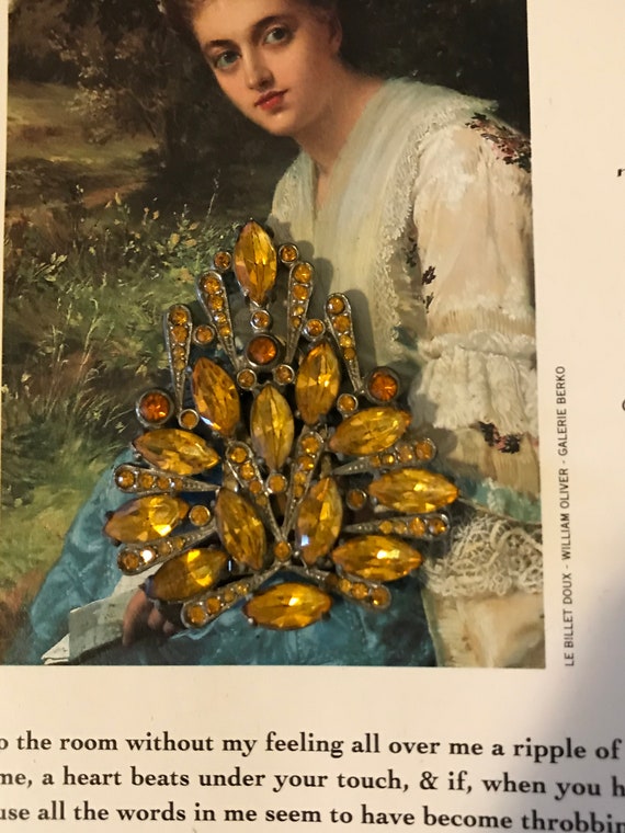Antique Art Deco 20s Stunning Large Metal Amber G