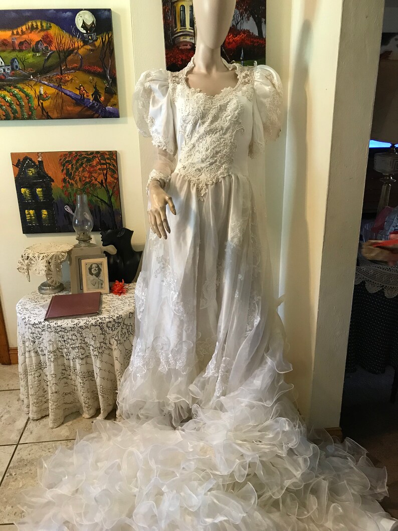 Vintage 1980s Victorian Revival Satin Puff Sleeve Romantic Etsy