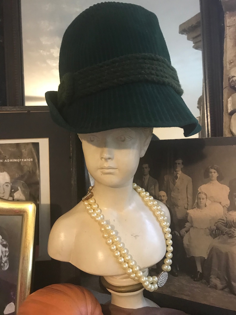 Vintage 1960s Emerald Green Unisex Fedora Clockne Hat Mid Century Mens Fall Hat 7 14