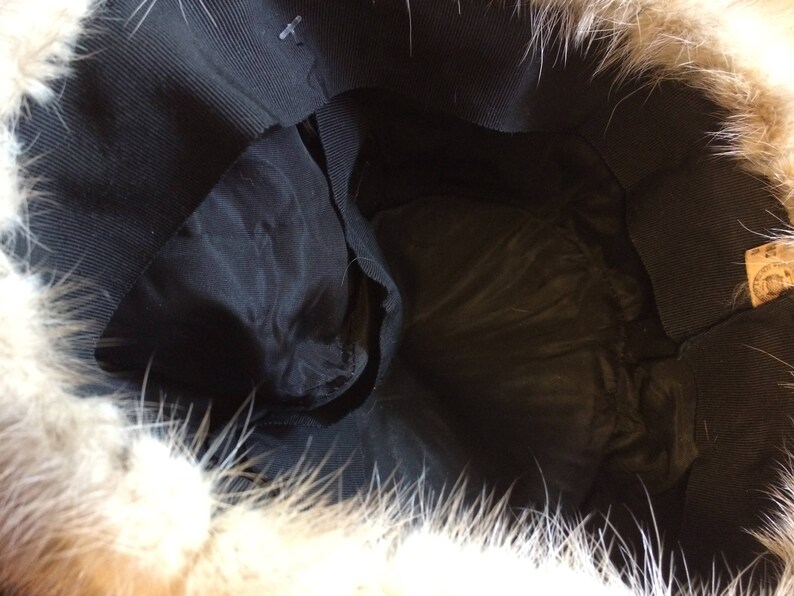 Vintage 50s Black Cashmere Wool Silver Grey Mink Matching Beret Ladies Swing Coat Size Medium Large