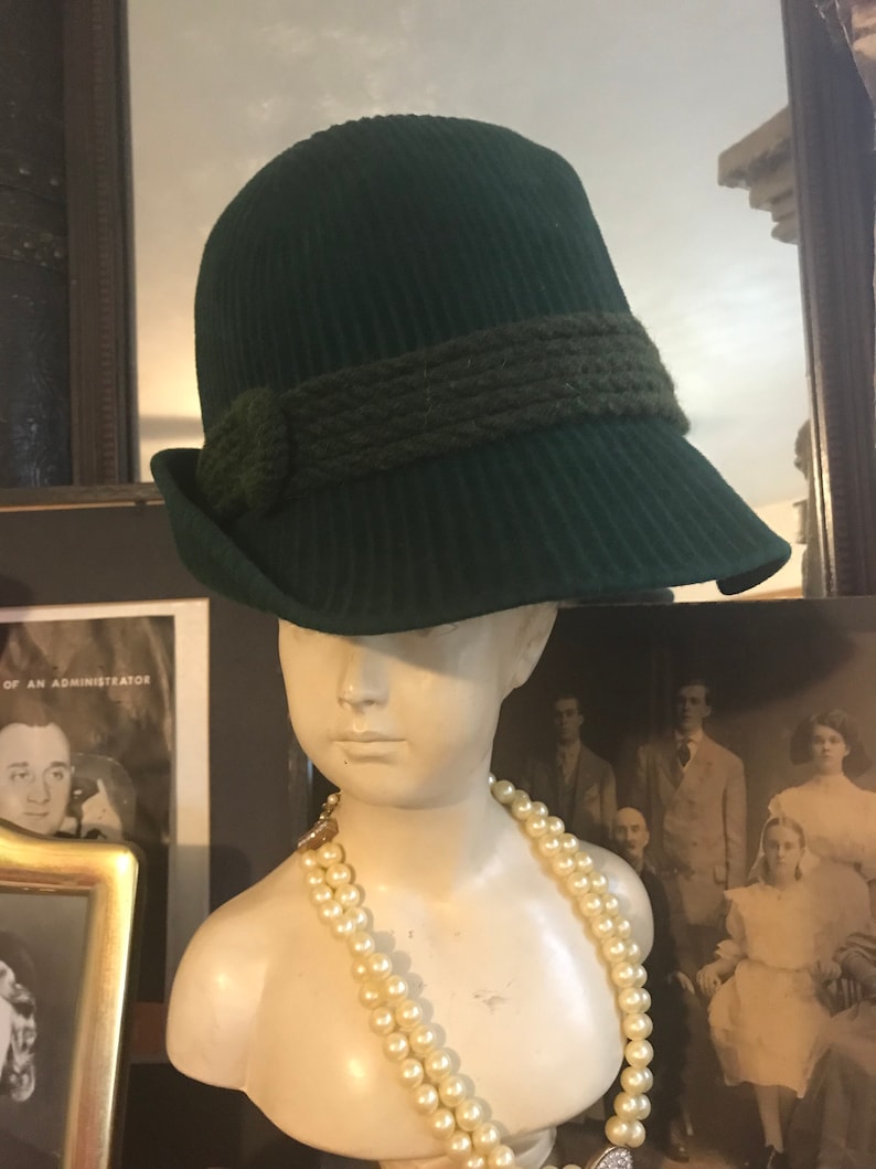 Vintage 1960s Emerald Green Unisex Fedora Clockne Hat Mid Century Mens Fall Hat 7 14