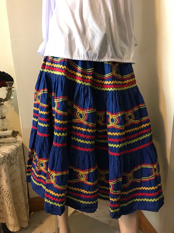 Vintage 60s Vibrant Full Skirt Multi Color Ric Rac