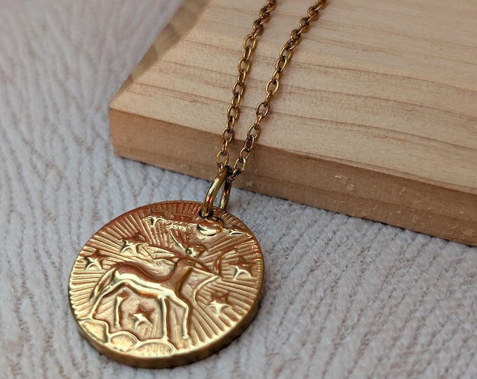 Sagittarius astrological sign necklace, Zodiac Necklace Sagittarius, Star sign necklace, Gold stainless steel medal, Gold chain