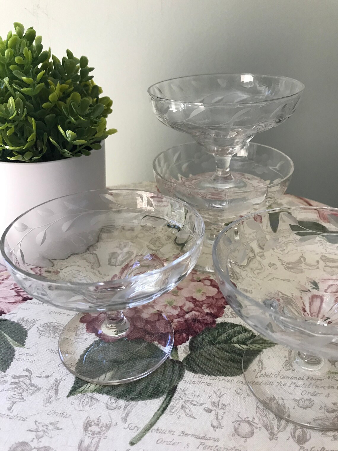 Antique Etched Crystal Stemmed Dessert Dishes or Coupe Etsy