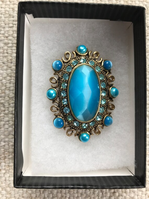 Broche Porcelaine Limoges Bleue Vintage / Brooch
