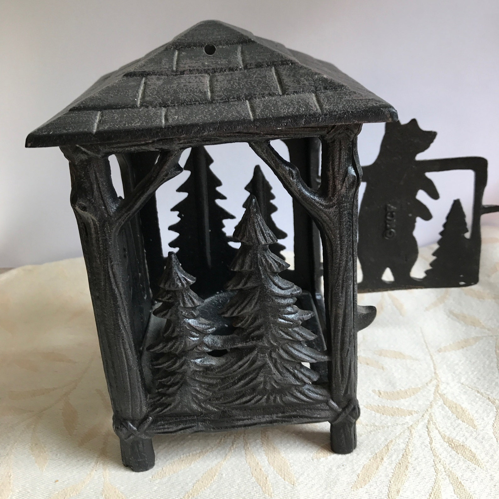 Black Cast Iron Woodland Candle Holder with Hinged Door Lodge Etsy