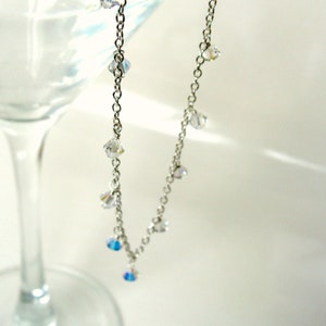 Swarovski crystal anklet, sterling silver, clear AB crystal drops, adjustable length, summer resort sparkle, casual to special occasion