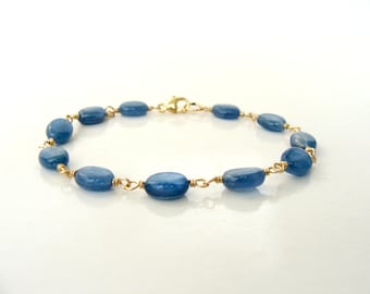 Gold Kyanite Bracelet: Handmade 14kt Gold-Fill Natural Blue Gemstones