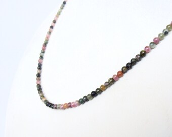 Tourmaline strand necklace, 3mm opaque round stones, watermelon, 20 inches, add a pendant, sterling silver clasp