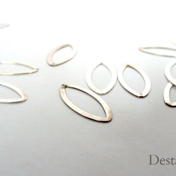 Sterling silver oval marquis links, flat silver links, 20x10mm, destash findings drops, jewelry making supplies, sold per 4 links