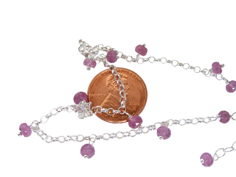 Pink sapphire anklet, sterling silver, gemstone drops all around, adjustable length 9.5 10.5 inches, handmade, Let Loose Jewelry image 5