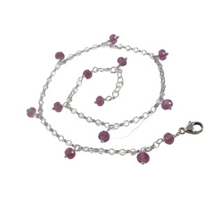 Pink sapphire anklet, sterling silver, gemstone drops all around, adjustable length 9.5 10.5 inches, handmade, Let Loose Jewelry image 7