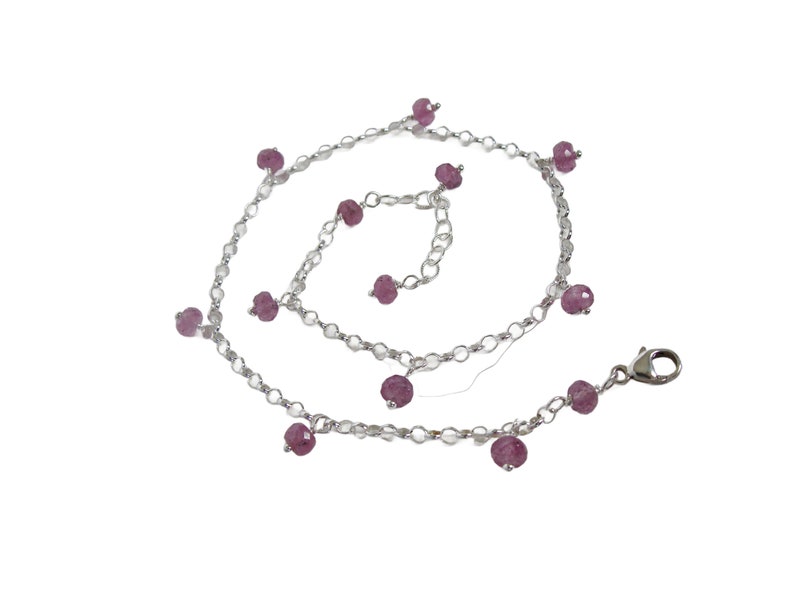 Pink sapphire anklet, sterling silver, gemstone drops all around, adjustable length 9.5 10.5 inches, handmade, Let Loose Jewelry image 7