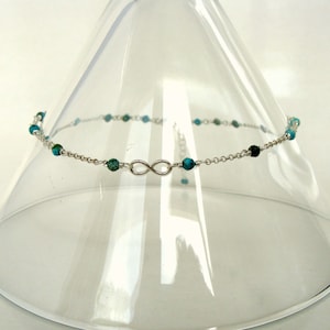 Dainty sterling silver turquoise anklet with infinity link, adjustable length, rustic 3mm faceted turquoise, summer style, handmade