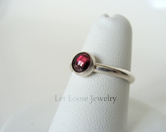 Handmade Sterling Silver Garnet Ring - Size 6.25