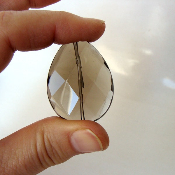 Large smoky quartz beads, pendant, focal, teardrop, destash beads, jewelry supply, sold per bead, 40x30mm center drilled