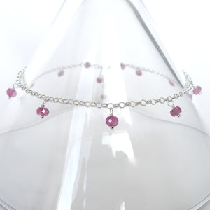 Pink sapphire anklet, sterling silver, gemstone drops all around, adjustable length 9.5 10.5 inches, handmade, Let Loose Jewelry image 1