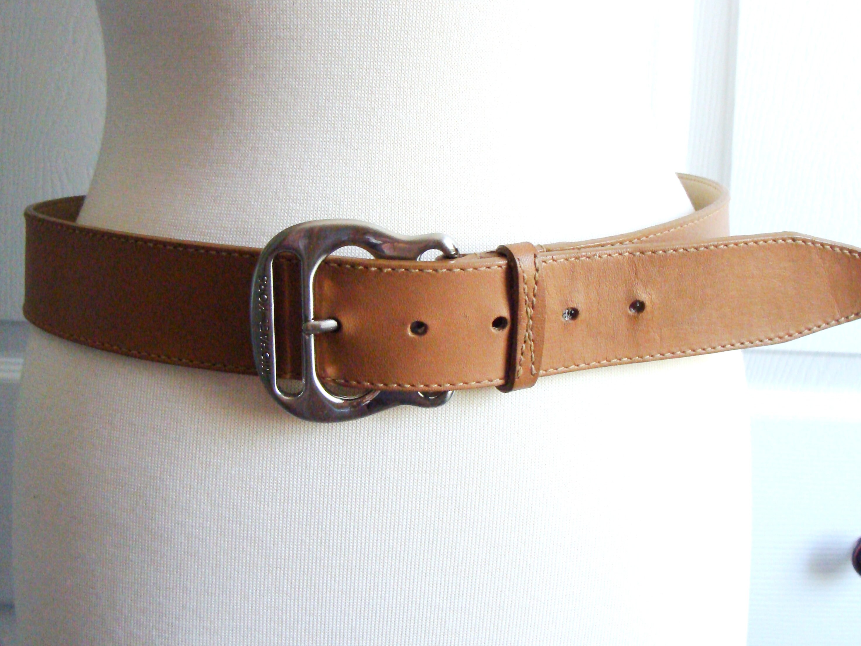 Camel Large Western Belt In Vintage Calfskin - Designer Belts for Women