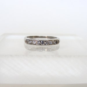 Diamond band, Art Deco anniversary wedding ring, platinum, sizeable, 7 stone, vintage ring, half eternity, stacking ring image 1