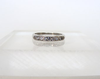 Diamond band, Art Deco anniversary wedding ring, platinum, sizeable, 7 stone, vintage ring, half eternity, stacking ring