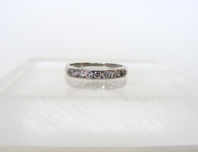 Diamond band, Art Deco anniversary wedding ring, platinum, sizeable, 7 stone, vintage ring, half eternity, stacking ring image 1