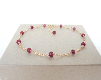 Ruby Anklet: Dainty 14k Goldfill Gemstone Chain, July Birthstone