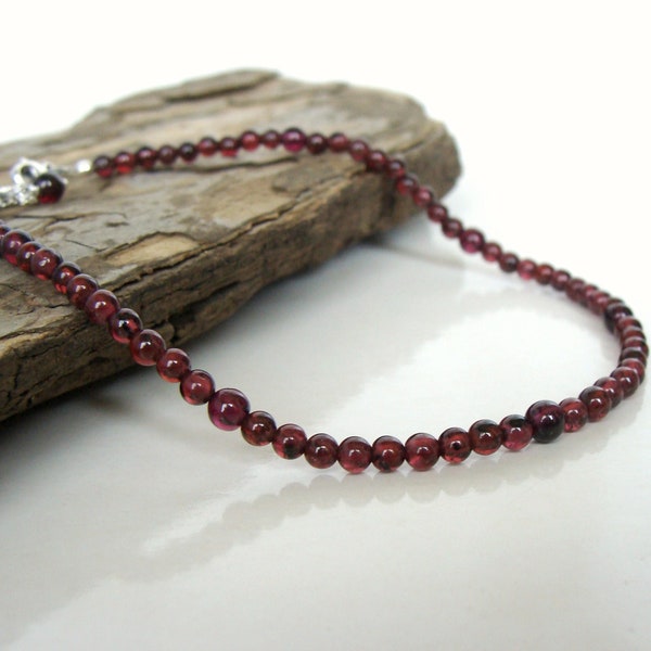 Garnet anklet, genuine stones sterling silver, adjustable length, beach summer holiday style, Let Loose Jewelry, handmade