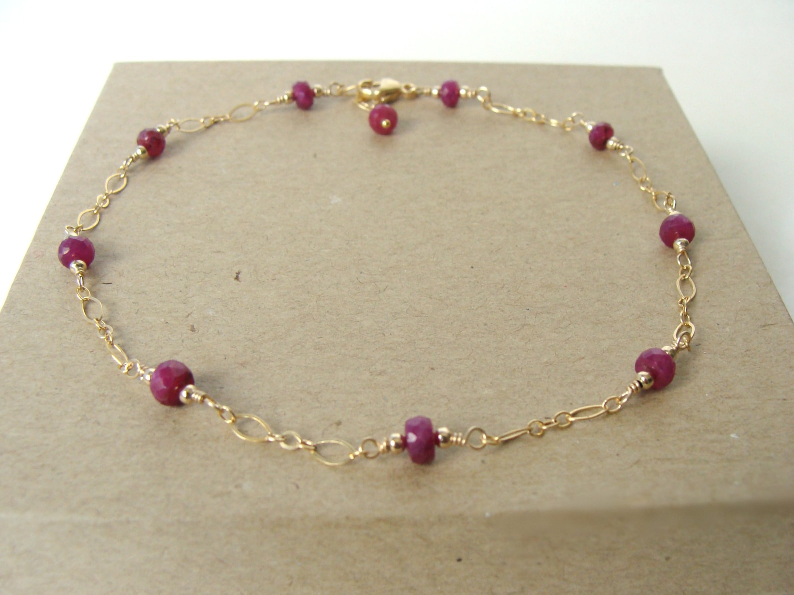 Dainty Gold Ruby Anklet Handmade Original Genuine Ruby Etsy
