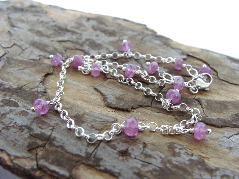 Pink sapphire anklet, sterling silver, gemstone drops all around, adjustable length 9.5 10.5 inches, handmade, Let Loose Jewelry image 4