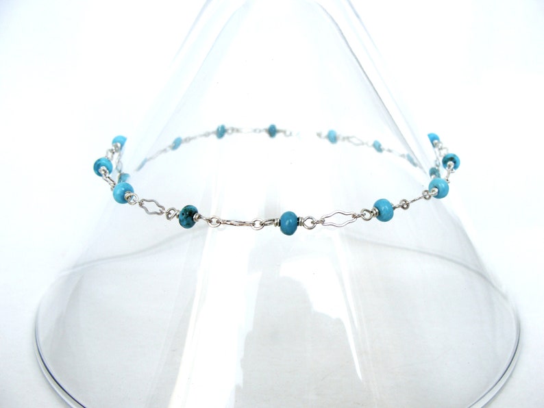 sterling silver genuine blue Arizona turquoise stations handmade Turquoise anklet fancy links summer jewelry style Let Loose Jewelry