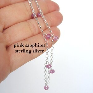 Pink sapphire anklet, sterling silver, gemstone drops all around, adjustable length 9.5 10.5 inches, handmade, Let Loose Jewelry image 3