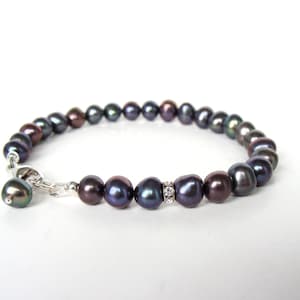 Handmade Peacock Pearl Bracelet, Sterling Silver, Swarovski Crystal