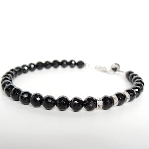Black spinel bracelet with Swarovski accents, simple sparkle for everyday, stack, sterling silver, handmade