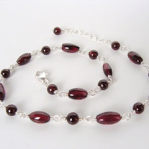 Garnet anklet, genuine red garnets, sterling silver, wire wrapped, adjustable 9.25-10.25 inches, handmade